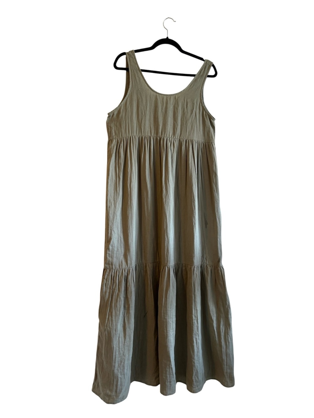 ICHI 100% Gauze Cotton MAXI DRESS Size Medium Sage Green Sleeveless Flowy Casual - Picture 5 of 10